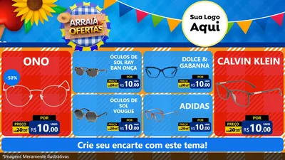 Modelo de TV para TV Horizontal com o tema Arraiá de Ofertas para Óticas