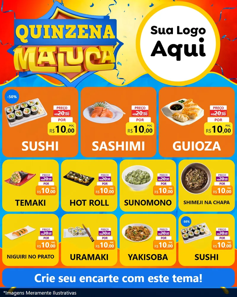 Modelo de Rede Social para Feed Instagram com o tema Quinzena Maluca para Comida japonesa