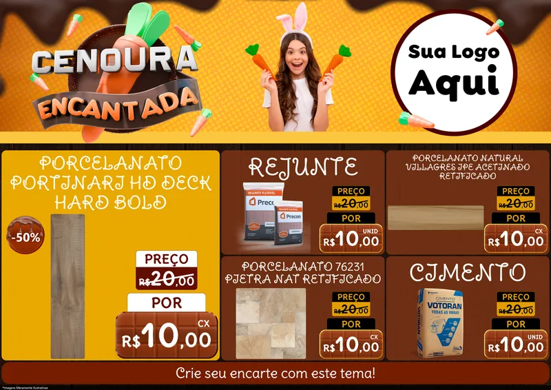 Modelo de Encarte para Encarte A4 Horizontal com o tema Cenoura Encantada - Páscoa para Pisos e revestimentos