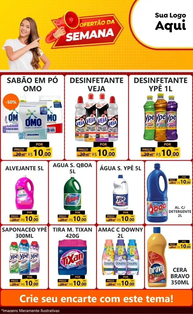 Modelo de Encarte para Encarte Grande com o tema Ofertão da Semana para Produtos de Limpeza