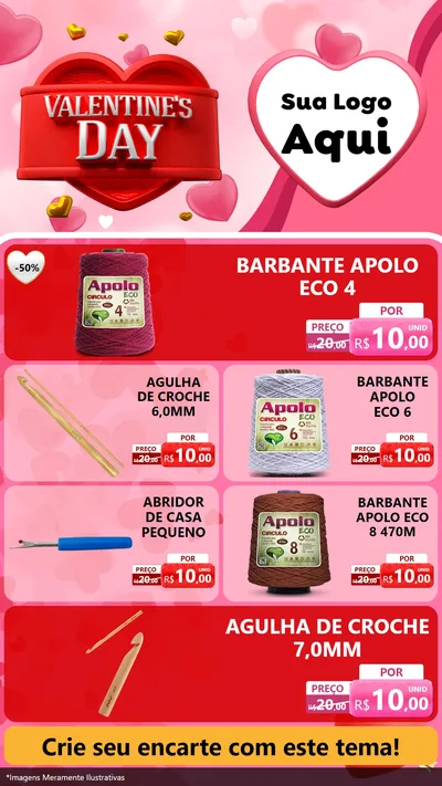Modelo de TV para TV Vertical com o tema Valentine's Day para Armarinho e Aviamentos