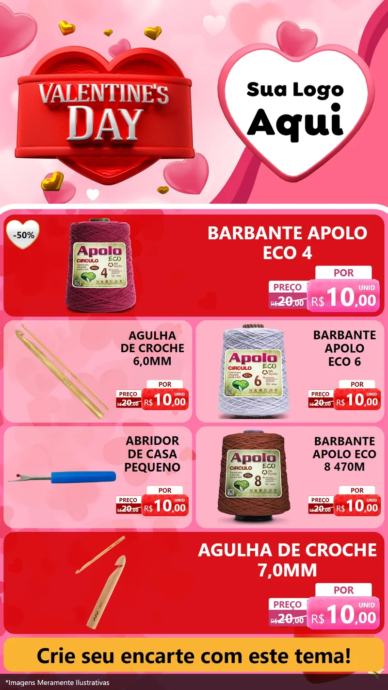 Modelo de TV para TV Vertical com o tema Valentine's Day para Armarinho e Aviamentos