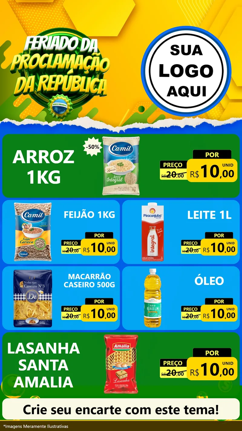 Modelo de TV para TV Vertical com o tema Feriado da Proclamação da República para Supermercado