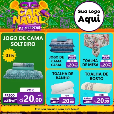 Modelo de Rede Social para Feed Facebook com o tema Carnaval de Ofertas para Cama, Mesa e Banho