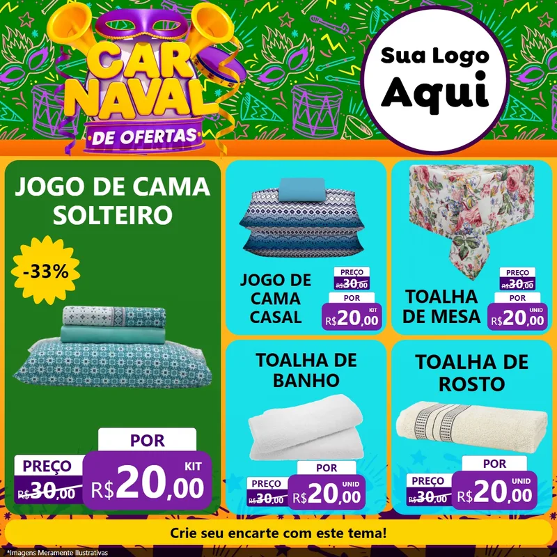 Modelo de Rede Social para Feed Facebook com o tema Carnaval de Ofertas para Cama, Mesa e Banho