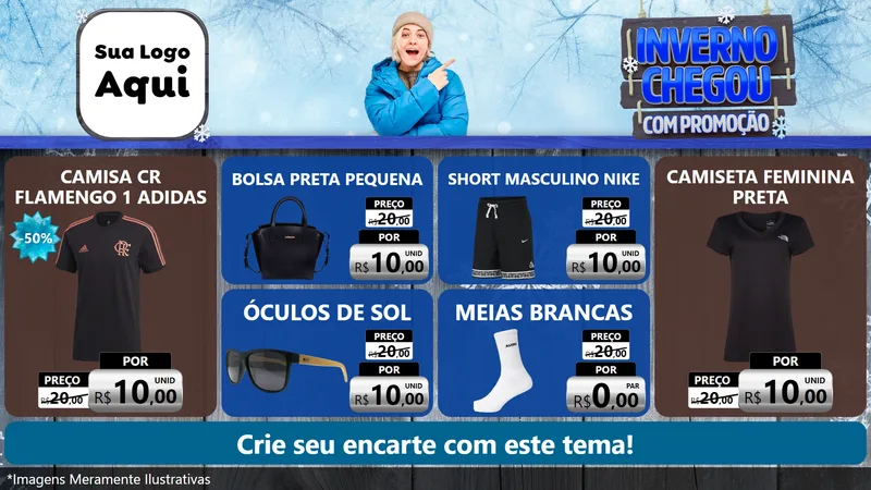 Modelo de TV para TV Horizontal com o tema Inverno Chegou Com Promoção para Roupas e acessórios