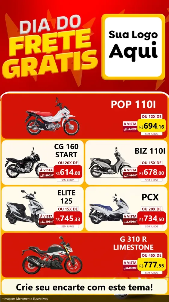 Modelo de TV para TV Vertical com o tema Dia do Frete Grátis para Concessionaria de Motos