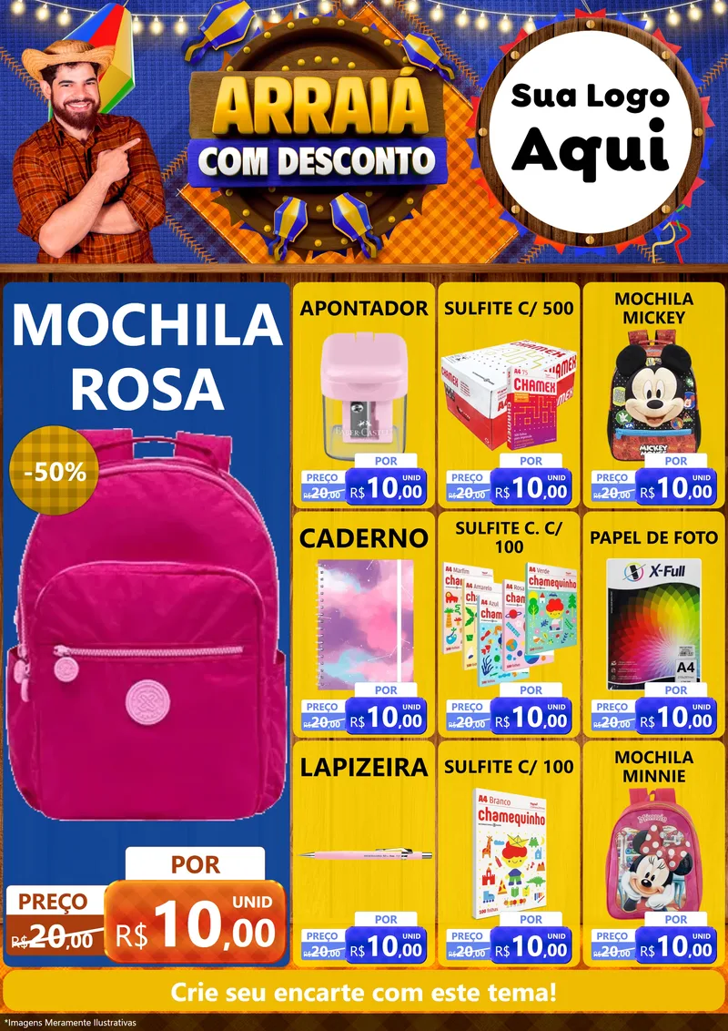 Modelo de Encarte para Encarte A4 Vertical com o tema Arraiá Com Desconto para Papelaria
