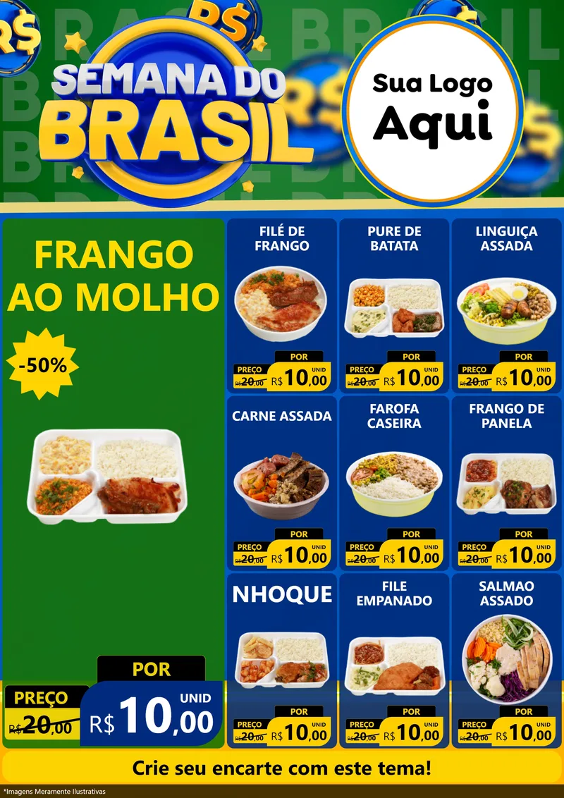 Modelo de Encarte para Encarte A4 Vertical com o tema Semana Do Brasil para Restaurante