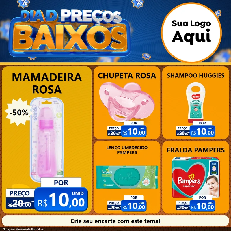 Modelo de Rede Social para Feed Facebook com o tema Dia D Preço Baixo para Bebês