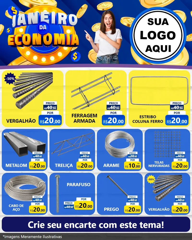 Modelo de Rede Social para Feed Instagram com o tema Janeiro da Economia para Ferragens
