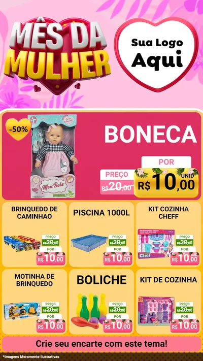 Modelo de Rede Social para Stories com o tema Mês da Mulher para Brinquedos