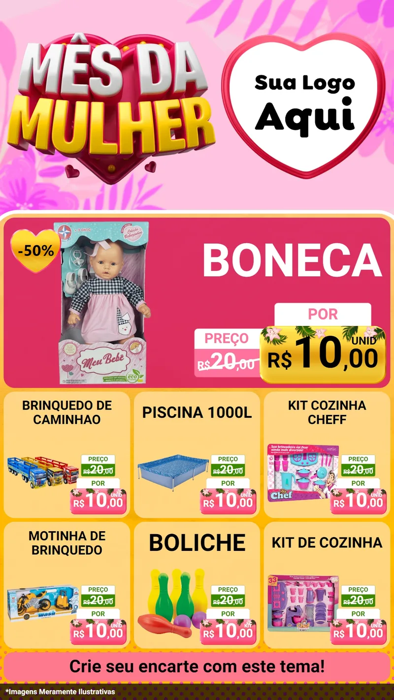 Modelo de Rede Social para Stories com o tema Mês da Mulher para Brinquedos