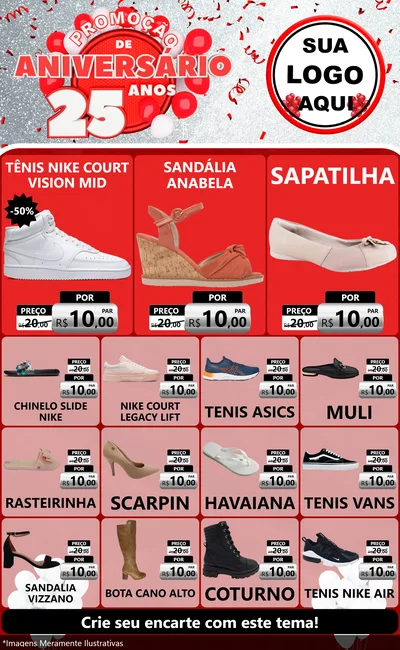 Modelo de Encarte para Encarte Grande com o tema Promoção de Aniversário - 25Anos para Calçados