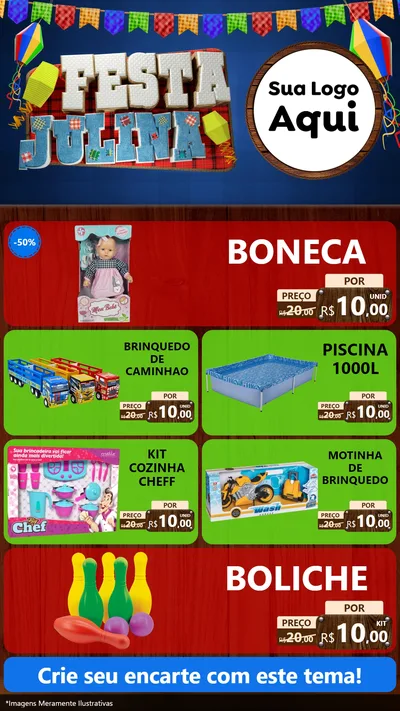 Modelo de TV para TV Vertical com o tema Festa Julina para Brinquedos