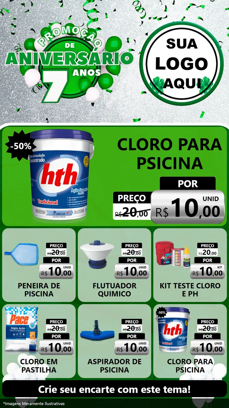 Modelo de Rede Social para Stories com o tema Promoção de Aniversário - 7 Anos para Produtos para Piscina