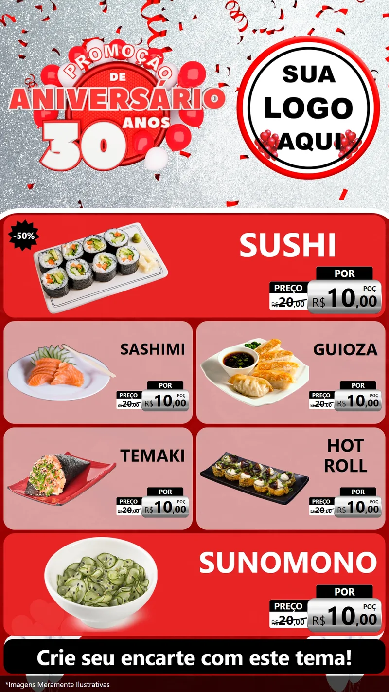 Modelo de TV para TV Vertical com o tema Promoção de Aniversário - 30 Anos para Comida japonesa
