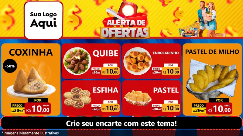 Modelo de TV para TV Horizontal com o tema Alerta de Ofertas para Salgadaria