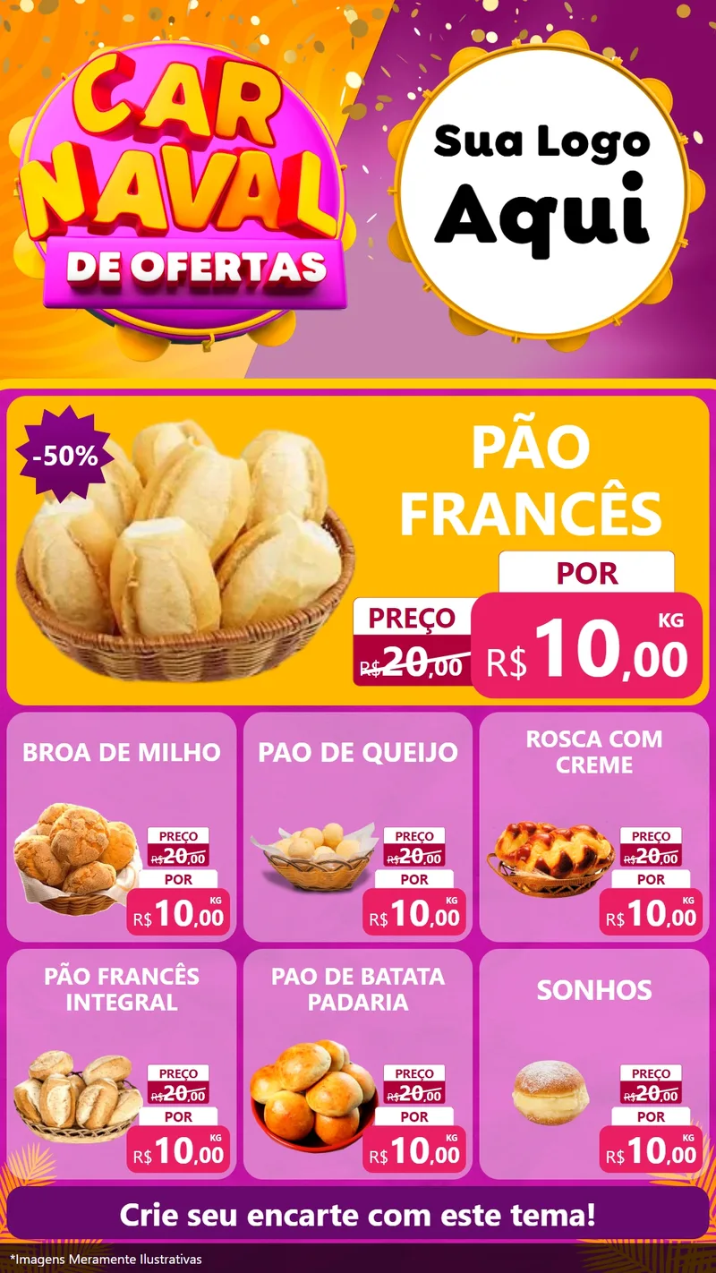 Modelo de Rede Social para Stories com o tema Carnaval de Ofertas para Padaria