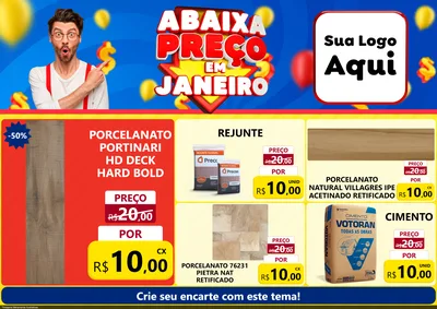 Modelo de Encarte para Encarte A4 Horizontal com o tema Abaixa Preço em Janeiro para Pisos e revestimentos