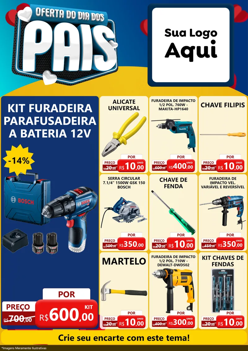 Modelo de Encarte para Encarte A4 Vertical com o tema Oferta Do Dia Dos Pais para Maquinas e Ferramentas