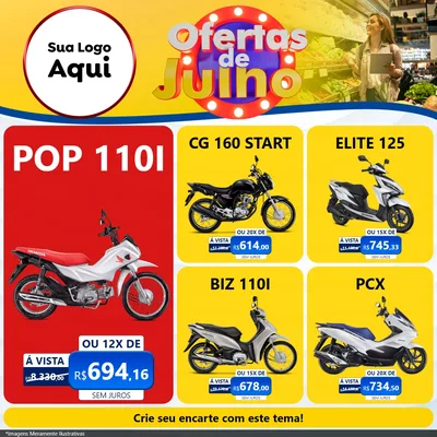 Modelo de Rede Social para Feed Facebook com o tema Ofertas de Julho para Concessionaria de Motos