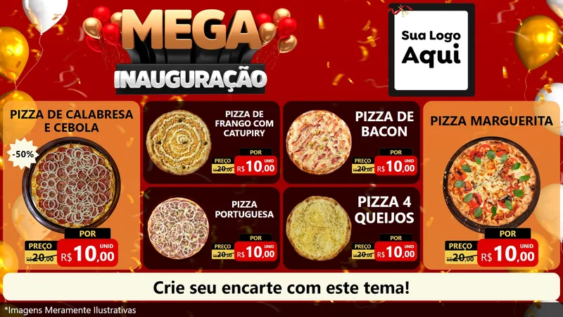 Modelo de TV para TV Horizontal com o tema Mega Inauguração para Pizzaria