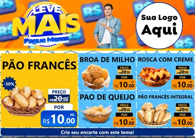 Modelo de Encarte para Encarte A4 Horizontal com o tema Leve Mais, Pague Menos para Padaria