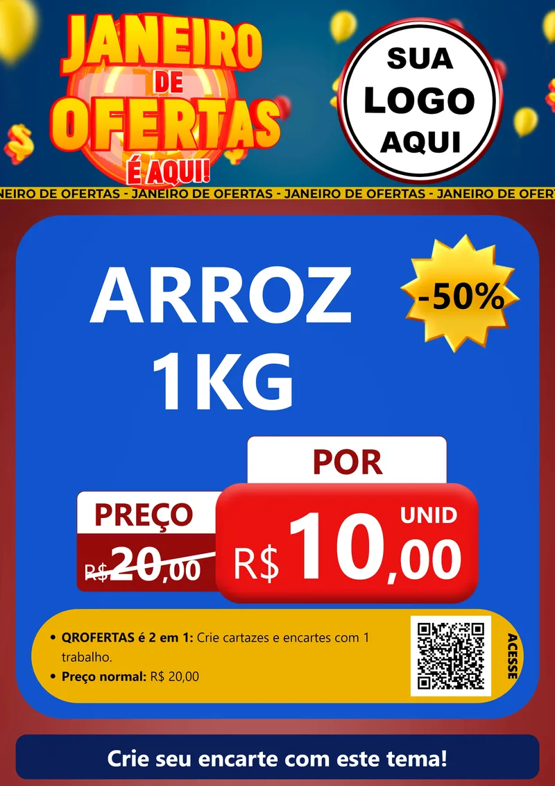 Modelo de Cartaz para Cartaz A4 Vertical com o tema Janeiro de Ofertas É Aqui! para Supermercado