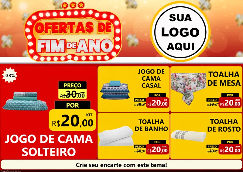 Modelo de Encarte para Encarte A4 Horizontal com o tema Ofertas de Fim de Ano para Cama, Mesa e Banho