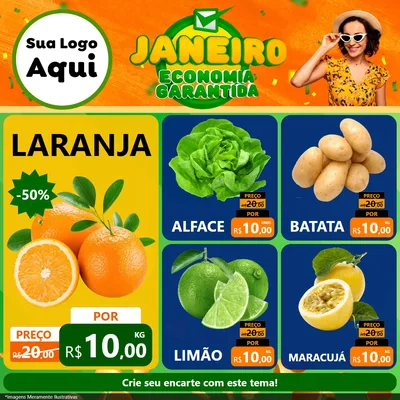 Modelo de Rede Social para Feed Facebook com o tema Janeiro - Economia Garantida para Hortifrúti