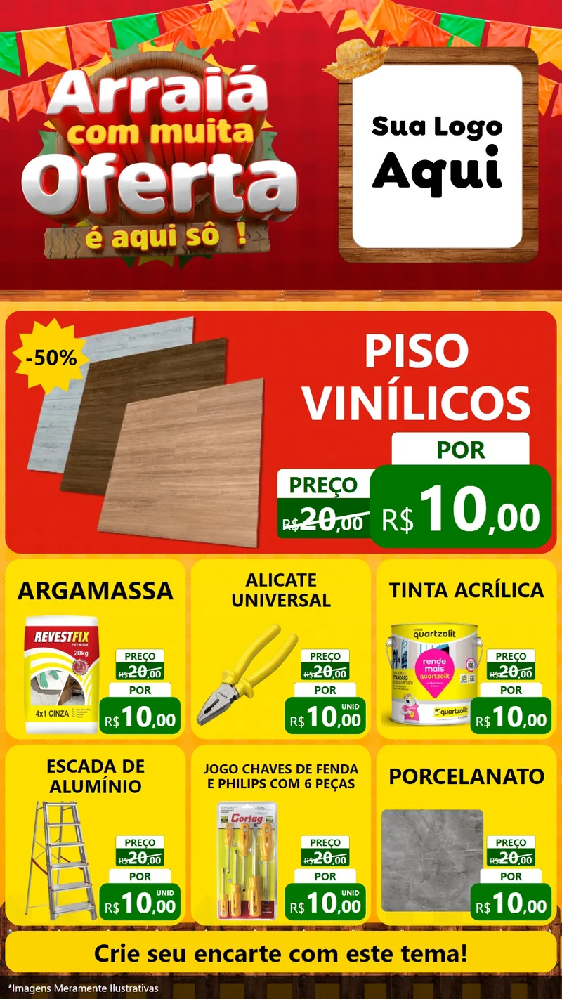 Modelo de Rede Social para Stories com o tema Arraiá Com Muita Oferta - É Aqui Sô! para Material para Construção