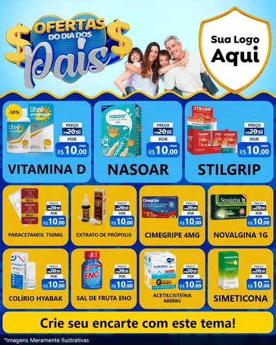 Modelo de Rede Social para Feed Instagram com o tema Ofertas do Dia dos Pais para Farmácia