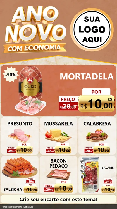 Modelo de Rede Social para Stories com o tema Ano Novo Com Economia para Frios e Laticínios