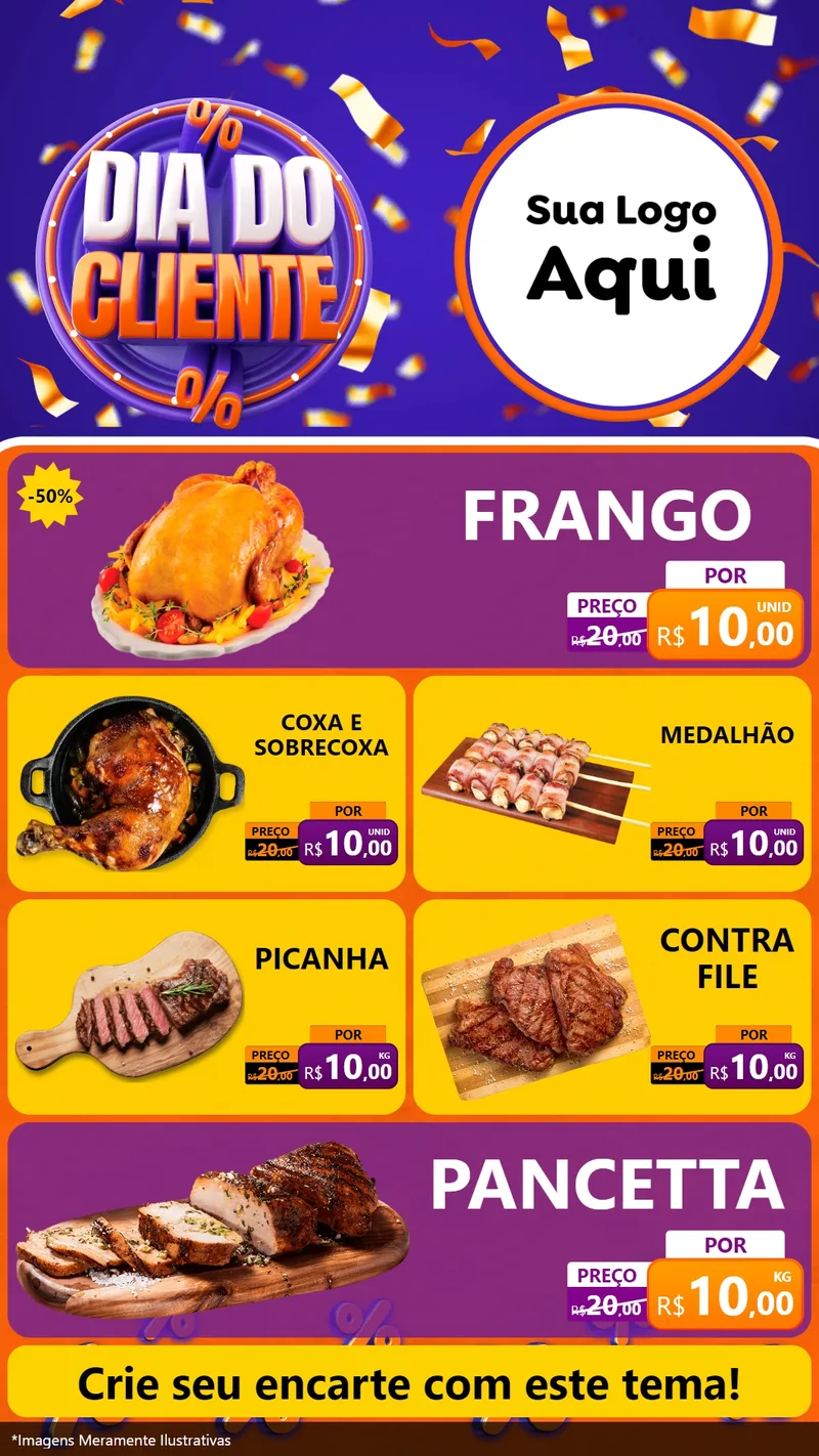 Modelo de TV para TV Vertical com o tema Dia do Cliente para Assados
