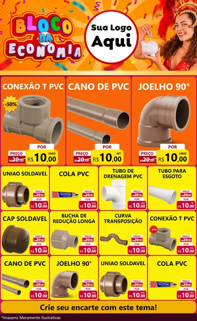 Modelo de Encarte para Encarte Grande com o tema Bloco da Economia para Tubos e conexões