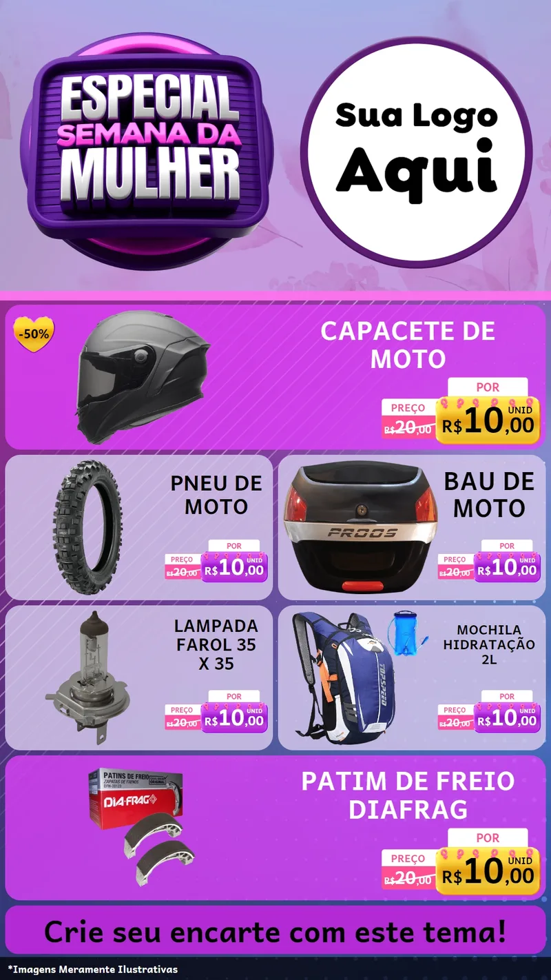 Modelo de TV para TV Vertical com o tema Especial Semana da Mulher para Moto peças
