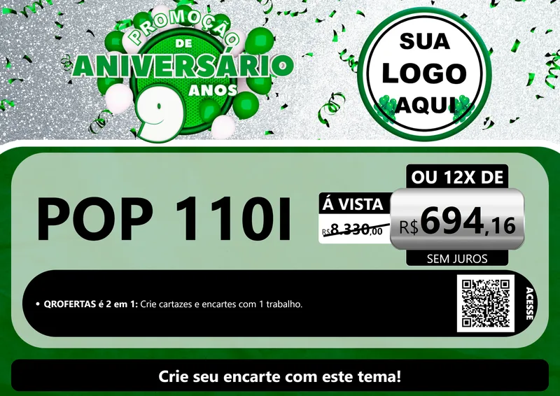 Modelo de Cartaz para Cartaz A4 Horizontal com o tema Promoção de Aniversário - 9 Anos para Concessionaria de Motos