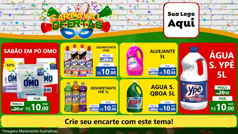 Modelo de TV para TV Horizontal com o tema Carnaval de Ofertas para Produtos de Limpeza
