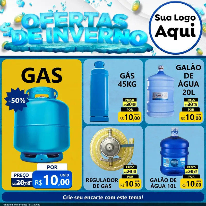 Modelo de Rede Social para Feed Facebook com o tema Ofertas de Inverno para Água e gás