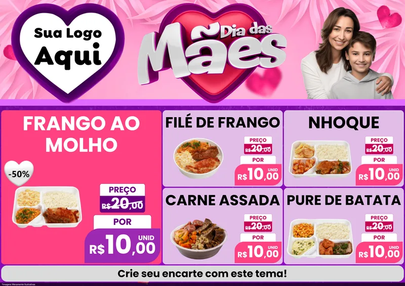 Modelo de Encarte para Encarte A4 Horizontal com o tema Dia das Mães para Restaurante