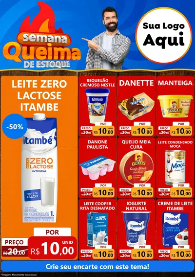 Modelo de Encarte para Encarte A4 Vertical com o tema Semana Queima de Estoque para Frios e Laticínios