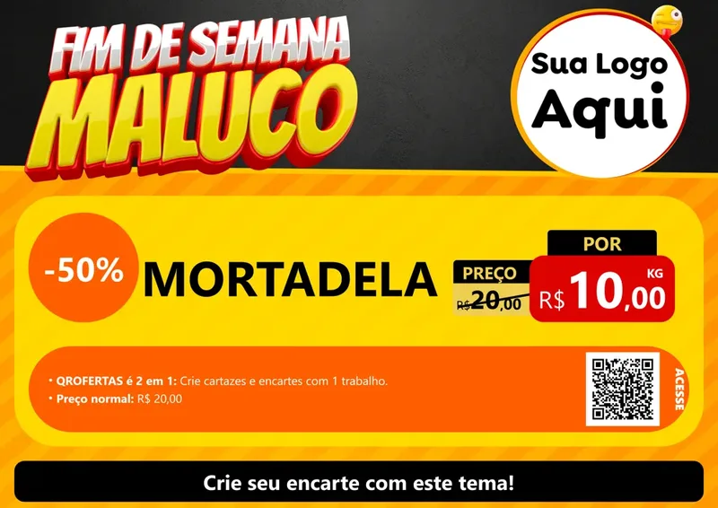 Modelo de Cartaz para Cartaz A4 Horizontal com o tema Final de Semana Maluco para Frios e Laticínios