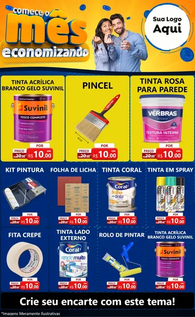Modelo de Encarte para Encarte Grande com o tema Comece O Mês Economizando para Tintas e Ferramentas