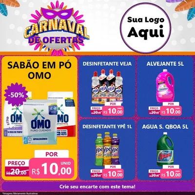 Modelo de Rede Social para Feed Facebook com o tema Carnaval de Ofertas para Produtos de Limpeza