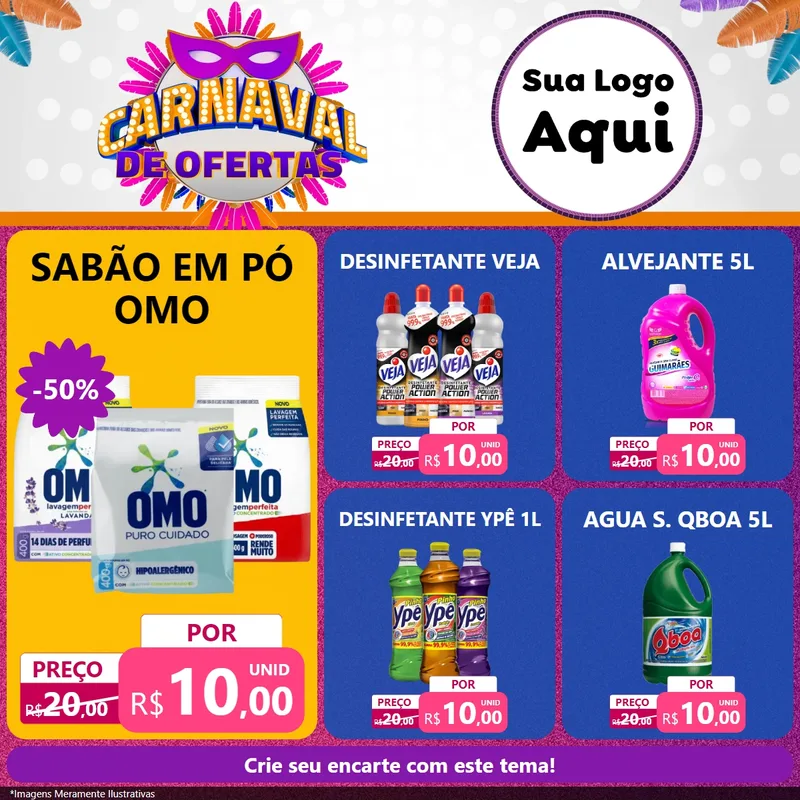 Modelo de Rede Social para Feed Facebook com o tema Carnaval de Ofertas para Produtos de Limpeza