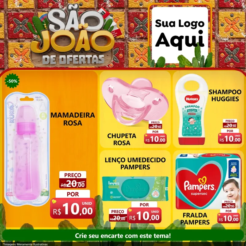 Modelo de Rede Social para Feed Facebook com o tema São João de Muitas Ofertas - Junina para Bebês