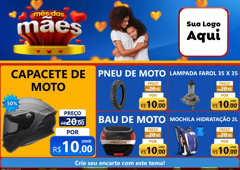 Modelo de Encarte para Encarte A4 Horizontal com o tema Mês das Mães para Moto peças