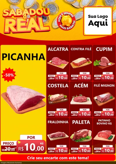 Modelo de Encarte para Encarte A4 Vertical com o tema Sabadou do Real para Açougue