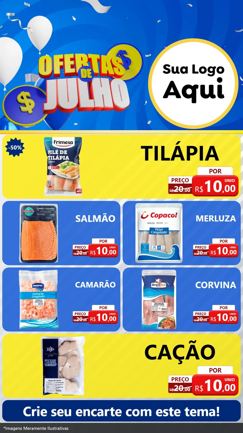 Modelo de TV para TV Vertical com o tema Ofertas de Julho para Peixaria